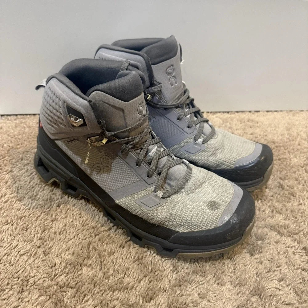 On Boots Mens Size 10 Gray Waterproof Hiking Trail Missiongrip Ankle Outdoor